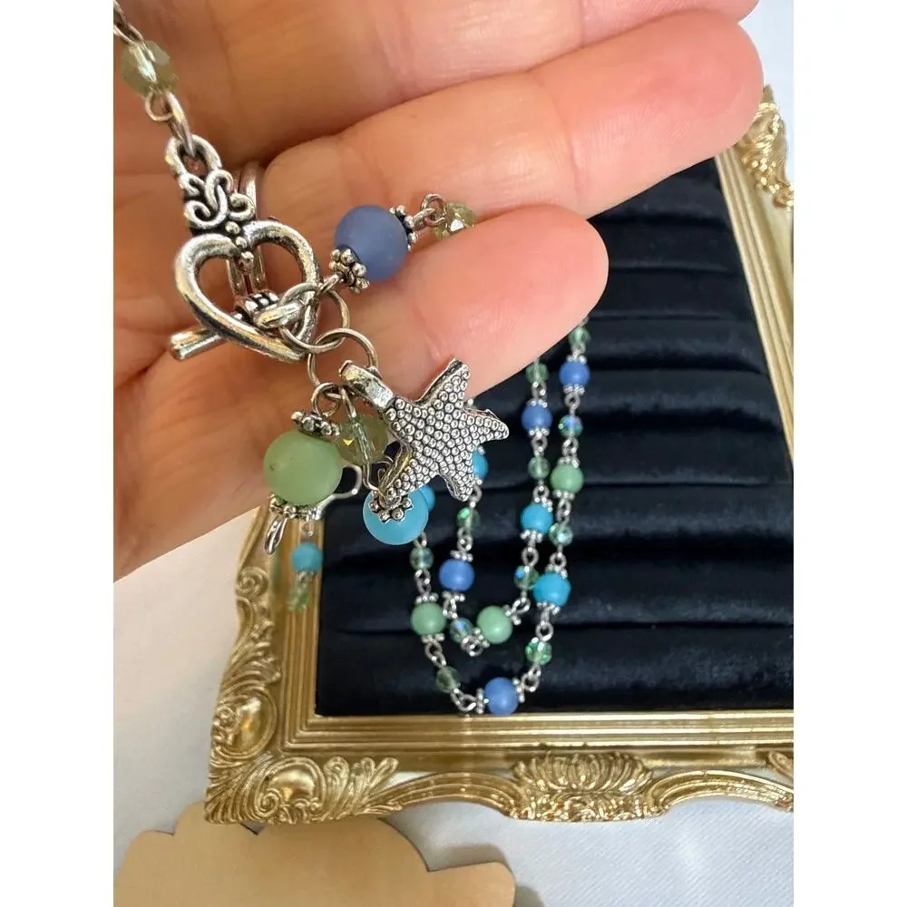 Coastal 3-Piece Jewelry Set Necklace, Bracelet & Earrings Blue & Green Starfish